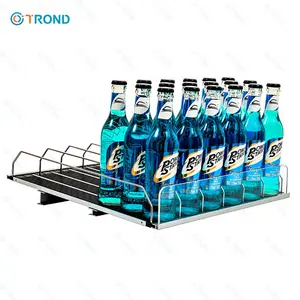 Glide de rolo para exibição de bebidas, prateleira de gravidade para superfície e cerveja com divisor