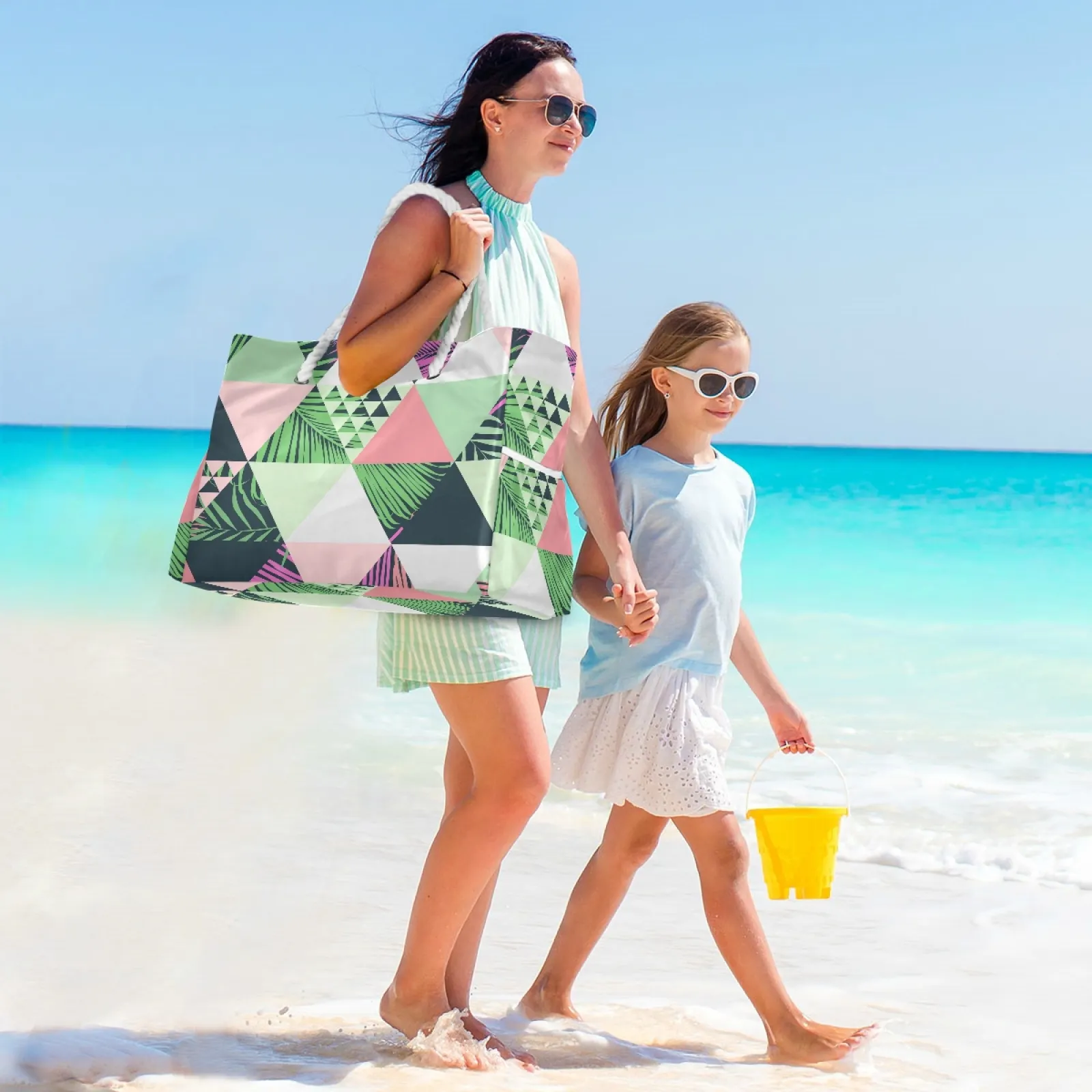 Bolsa personalizada para praia, sacola reutilizável à prova d'água com estampa