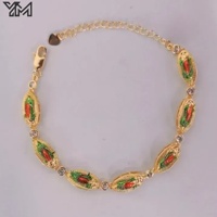 Pulsera de Rosario Católica con Cruz Chapada en Oro y Circones, Brazalete Religioso de la Virgen de Guadalupe con Cuentas Tricolores