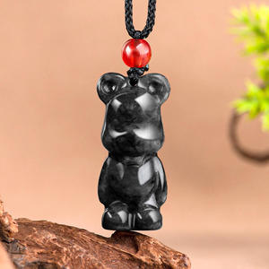 Pendentif en jadéite naturelle du Myanmar, ours mignons, bijoux pour femmes, vente en gros de jade, cadeau avec certificat d'évaluation DW76 - Product Image 1