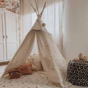 Tente de jeu <span class=keywords><strong>pour</strong></span> enfants en toile de coton naturelle, pliable, <span class=keywords><strong>pour</strong></span> intérieur, <span class=keywords><strong>tipi</strong></span> avec rideau transparent beige - Product Image 2