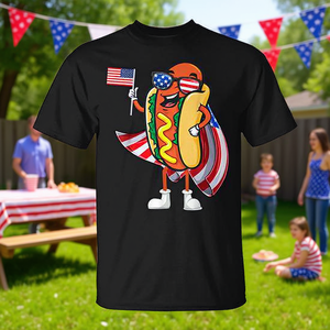 Camiseta divertida con diseño de bandera estadounidense del 4 de julio, gafas de sol, día del hot dog - Product Image 3