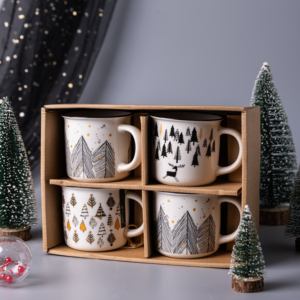 Ensemble de tasses en céramique pour l'hiver et Noël - Motif de rennes et de sapins, tasses à café, citation de Noël, cadeau de fête pour Noël - Product Image 4