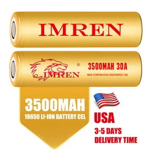 IMREN 18650电池3500毫安时35E美国库存3.7v 3.6v锂离子电池可充电30A inr18650圆柱形三元akku美国