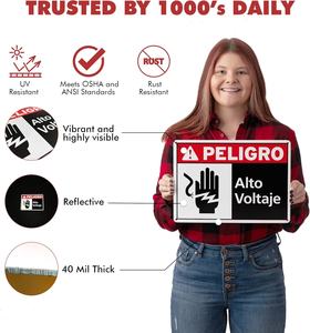 علامة أمان "بيليغرو ألتو فولتي" من الألومنيوم ، تثبيت سريع ، علامة تحذير إسبانية ذات حجم كبير ، علامة تحذير واقفة عاكسة خفيفة - Product Image 5
