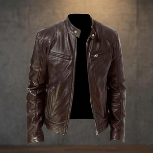 Veste de course d'hiver unisexe en cuir et toile imperméable et coupe-vent BS International avec col mandarin et impression personnalisée - Product Image 1