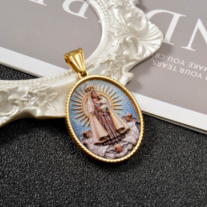 Collares de Moda al por Mayor, Cadenas Finas de Acero Inoxidable, Colgante con Imagen de la Virgen María Coronada, Chapado en Oro de 18k - Product Image 4