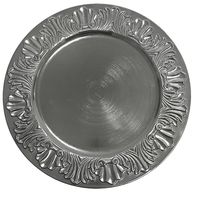 Assiettes de présentation rondes de luxe en PP réutilisables, dorées, avec motif floral en spirale, pour mariage, motif personnalisé, vente en gros