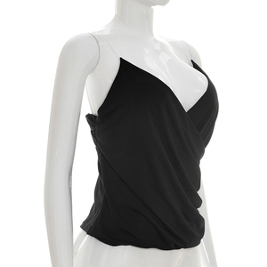 Viviblook Y26TP170 Women Summer Tank <b>Top</b> Sexy Sleeveless <b>Top</b> New Pleated Sheer Shoulder Straps <b>Crossed</b> Backless Vest - Product Image 2