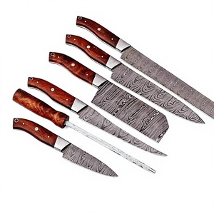 Juego de Cuchillos de Cocina de Acero de Damasco de 5 Piezas con Mango de Madera y Varilla de Afilado - Product Image 3