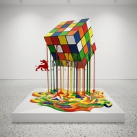 Sculpture de cube magique fondant en fibre de verre/résine de 150 cm pour la décoration artistique et les objets de collection dans les centres commerciaux