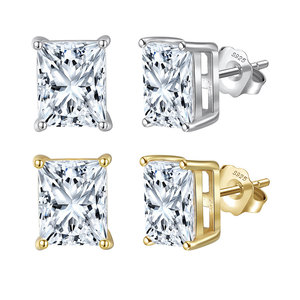 LZE54 RINNTIN Women <strong>Earrings</strong> 14K <strong>Gold</strong> Plated 925 Sterling Silver <strong>Emerald</strong> Radiant Cut 8A Premium Cubic Zirconia Stud <strong>Earrings</strong> - Product Image 1
