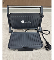 Anbolife HOT 1000W Mini Grill Électrique Sans Fumée pour Intérieur, Appareil de Cuisine Compact, Mini Grill de Contact pour 2 Tranches