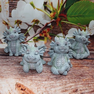 Dragón de dibujos animados de resina clásica, 4 Uds., juego de figuritas DRD22, libros de lectura para el hogar y la decoración para sala de estar, pantalla multihabitación - Product Image 1