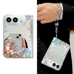 Coque de téléphone à clapet florale en gros pour <span class=keywords><strong>iPhone</strong></span> Ultra avec chaîne perlée, motif floral esthétique, miroir et protection transparente - Product Image 5
