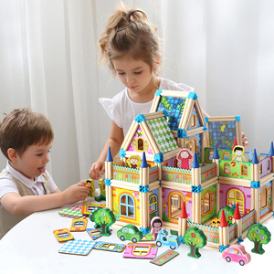 Jouet de construction en bois coloré pour enfants, 128 pièces, château à assembler soi-même, maître de l'architecture - Product Image 2