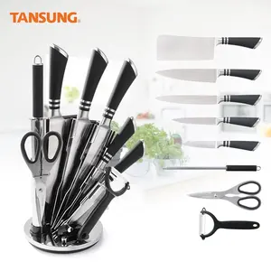 Set Blok Pisau Dapur Stainless Steel, 9 Buah Blok Pisau Dapur untuk Rumah