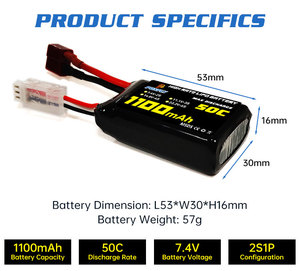 PONFLY <span class=keywords><strong>1100mAh</strong></span> 50C 2S 7,4 V batería de coche RC de alta calidad 3S 11,1 V <span class=keywords><strong>1100mAh</strong></span> batería Lipo para Rc modelo barco batería de polímero de litio - Product Image 2