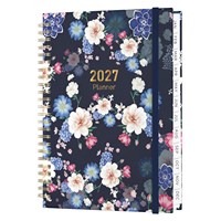 Agenda en spirale A5 2027, motif floral, avec bande élastique, index mensuels, carnet de notes de haute qualité, écriture facile