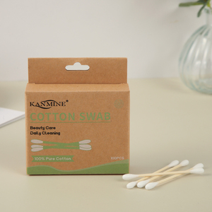 Hochwertige 100 Stück Wattes täbchen Flugzeug loch Hänge karte Bambus stock Wattes täbchen mit Kraft papier box für sanfte Reinigung - Product Image 2