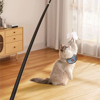 Tongkat Mainan Kucing Teleskopik, Mainan Kucing dengan Bulu, Tongkat Pancing Kucing Panjang, Kawat Baja Tahan Gigitan, Perlengkapan Hewan Peliharaan.