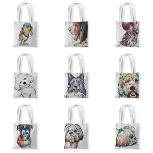 Cute dog print canvas bag Shopping life leisure all-in-one bag Student eco-friendly shoulder bag