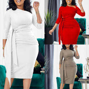 D3168 nuovi arrivi tinta unita <span class=keywords><strong>tre</strong></span> <span class=keywords><strong>quarti</strong></span> <span class=keywords><strong>manica</strong></span> autunno e inverno abiti per signore ufficio <span class=keywords><strong>abito</strong></span> stringato - Product Image 2