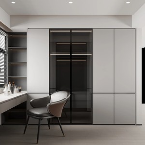 <span class=keywords><strong>Dressing</strong></span> sur mesure moderne et écologique avec étagères ouvertes en contreplaqué et éclairage LED pour villas de luxe et espaces vestimentaires d'hôtels - Product Image 1