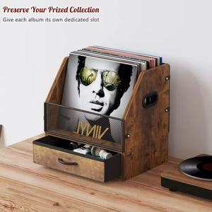 Wooden Vinyl <b>Record</b> <b>Rack</b> With Drawer Storage Desktop Organizer For Living Room Music Collection Display - Product Image 1