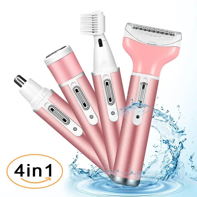 Wasbaar 4 In 1 Dame Scheer-En Ontharingsapparaat Elektrische Lippenstift Wenkbrauw Trimmer Haarschraper