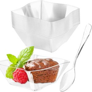 Plateau carré en plastique pour apéritifs et desserts, idéal pour servir des collations, mini cheesecakes, sauces, dégustation en libre-service - Product Image 1