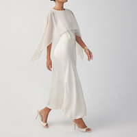 Robe longue en satin blanc Joydressing avec cape superposée, robe de soirée élégante, robe pour invitées de mariage, vente en gros, OEM personnalisé