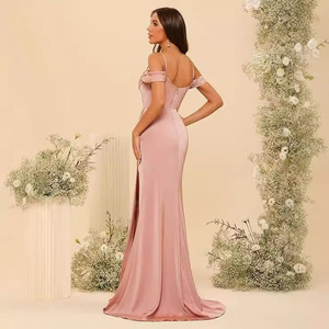 Robe de Demoiselle d'Honneur la Plus Vendue, Robe de Soirée Élégante et Sexy à Bretelles Fines, Épaules Dénudées, Sans Bretelles, Fente Haute - Product Image 6