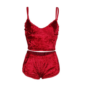 En Oferta, Conjunto de Pijama de Verano Informal para Mujer, con Tirantes Finos y Pantalones Cortos de Terciopelo, a la Moda - Product Image 2