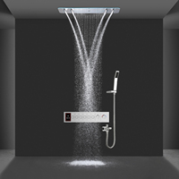 Kit de douche encastré commercial de luxe avec LED, pommeau de douche multifonction effet pluie et jet d'eau, robinet thermostatique en laiton et douchette à main