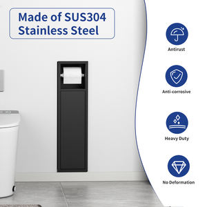 Porte-<span class=keywords><strong>papier</strong></span> hygiénique encastré noir en acier inoxydable de conception moderne avec rangement dissimulé pour <span class=keywords><strong>brosse</strong></span> pour salle de bain - Product Image 4