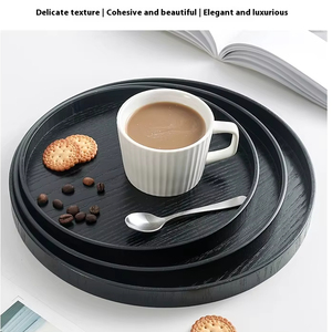 <span class=keywords><strong>Plateau</strong></span> de service rond en bois extra large avec bords surélevés antidérapants pour le café, le thé, les fêtes, le bar, la <span class=keywords><strong>cuisine</strong></span>. Design élégant de plat à servir. - Product Image 5