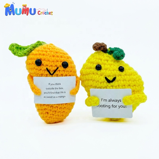 Handmade Crochet Mango Amigurumi Plush Fruit Stuffed Toy for Home Office Desktop Decoration Gift