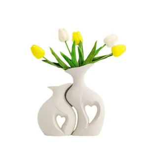 Keramik kreative Kombination weiß Doppel vase Tulpe Desktop Esstisch Dekoration Home Wohnzimmer Dekoration