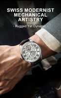Montre mécanique sportive LOUIE JUELEN classique, mode, tourbillon creux, phase de lune, acier inoxydable, bracelet en cuir, cadran à aiguilles