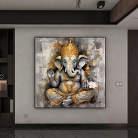 100% hecho a mano religión Ganesha Extra grande pared arte abstracto gris lienzo Original arte Buda pintura enmarcada pared arte