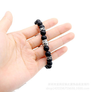 Pulsera de Cuentas de Ágata Negra Mate y Plata Tibetana de 8mm, Joyería de Moda Unisex, Cuentas Redondas, Origen Guangzhou - Product Image 4