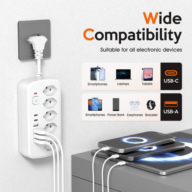 11 in 1 OEM Portable Swiss Socket Fast Charge Multi Socket  5AC Outlet 6 USB Multi Extension Cord Electrical Power Socket