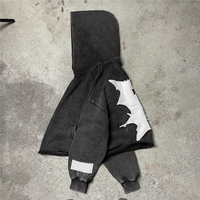 Sweat à capuche streetwear personnalisé surdimensionné, délavé à l'acide, effet soleil, avec appliques brodées et patchs, coupe courte pour homme