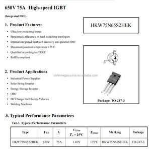 Authentic 650V 75A N Channel IGBT Low Loss Semiconductor For Energy Storage Frequency Converter HKW75N65S2HEK_V1.3_EN - Product Image 2