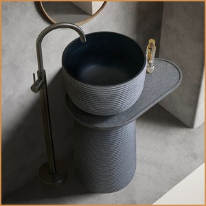 Lavabo a <span class=keywords><strong>colonna</strong></span> in pietra naturale, a forma di vasca rotonda scanalata, per esterni/interni, giardino, patio, villa, hotel - Product Image 2
