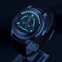 Jam Tangan Mekanik Otomatis Futuristik Kulit dengan Dial Sunburst, Tampilan Jam Satelit Wandering Hours, Buatan Produsen Khusus OEM