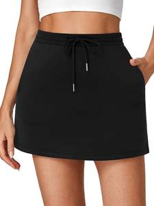 Print Women's Casual <b>Elastic</b> High <b>Waist</b> Drawstring Workout Mini <b>Skirt</b> with Pockets Grey - Product Image 6