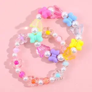 Coreano nuovi bambini fai da te acrilico perla braccialetto di perline simpatico cartone animato farfalla fiore fascino braccialetti di amicizia gioielli