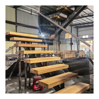 Foshan Moderne Stahlträger-Geradtreppe mit Holzstufen und Glasgeländer für den Innenbereich von Wohnungen, hohe Qualität